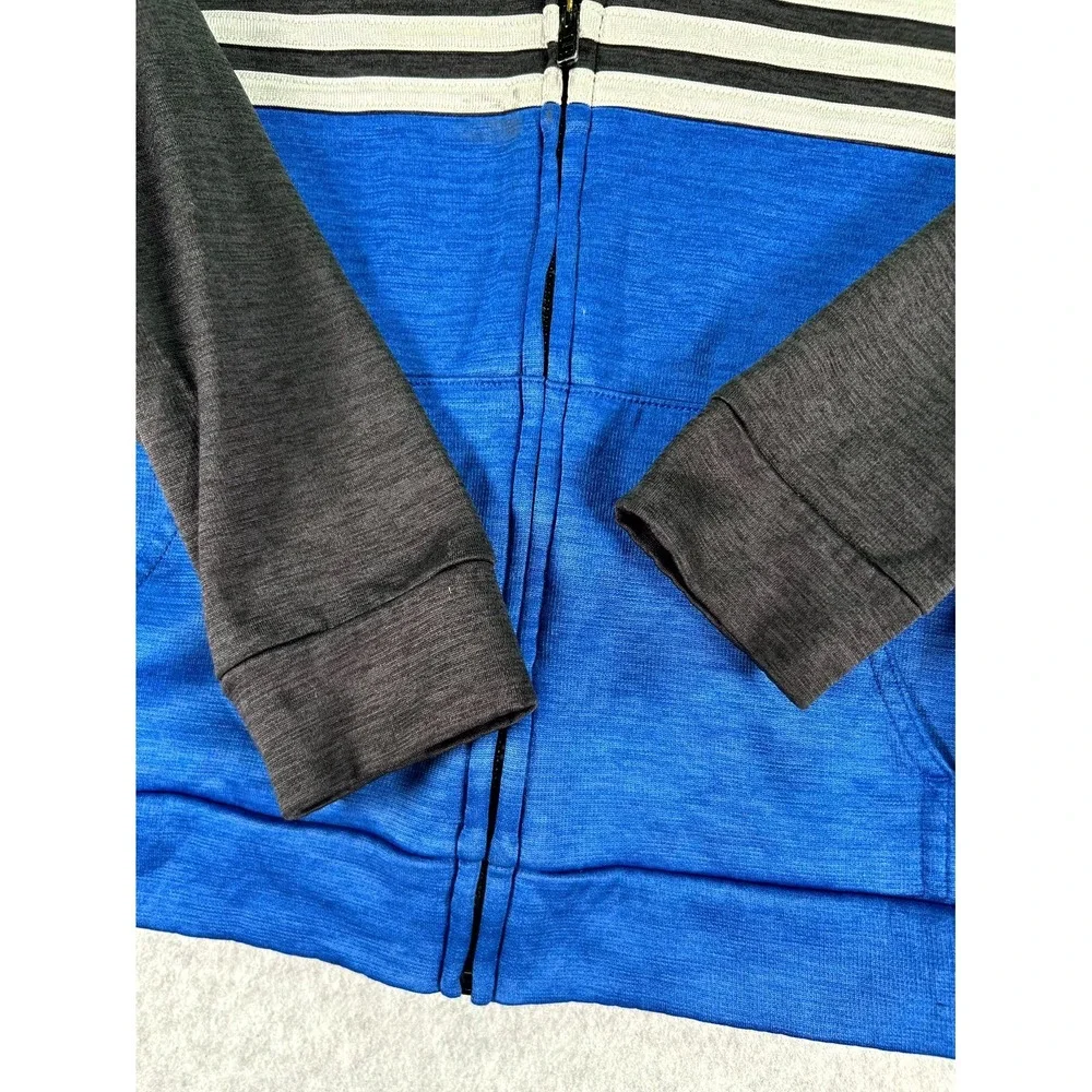 Adidas Jacket Boys 6 Black Blue Colorblock Kangaroo Pockets Long Sleeve Full Zip